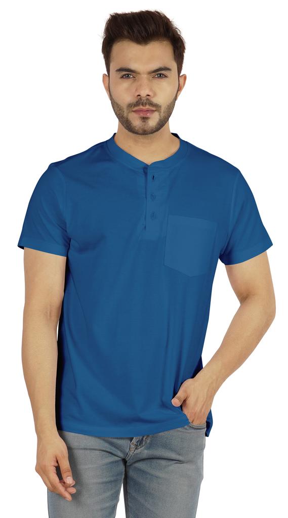 Inkmeso Solides Henley-T-Shirt für Herren Baumwolle Kurzarm T-Shirts Tasche