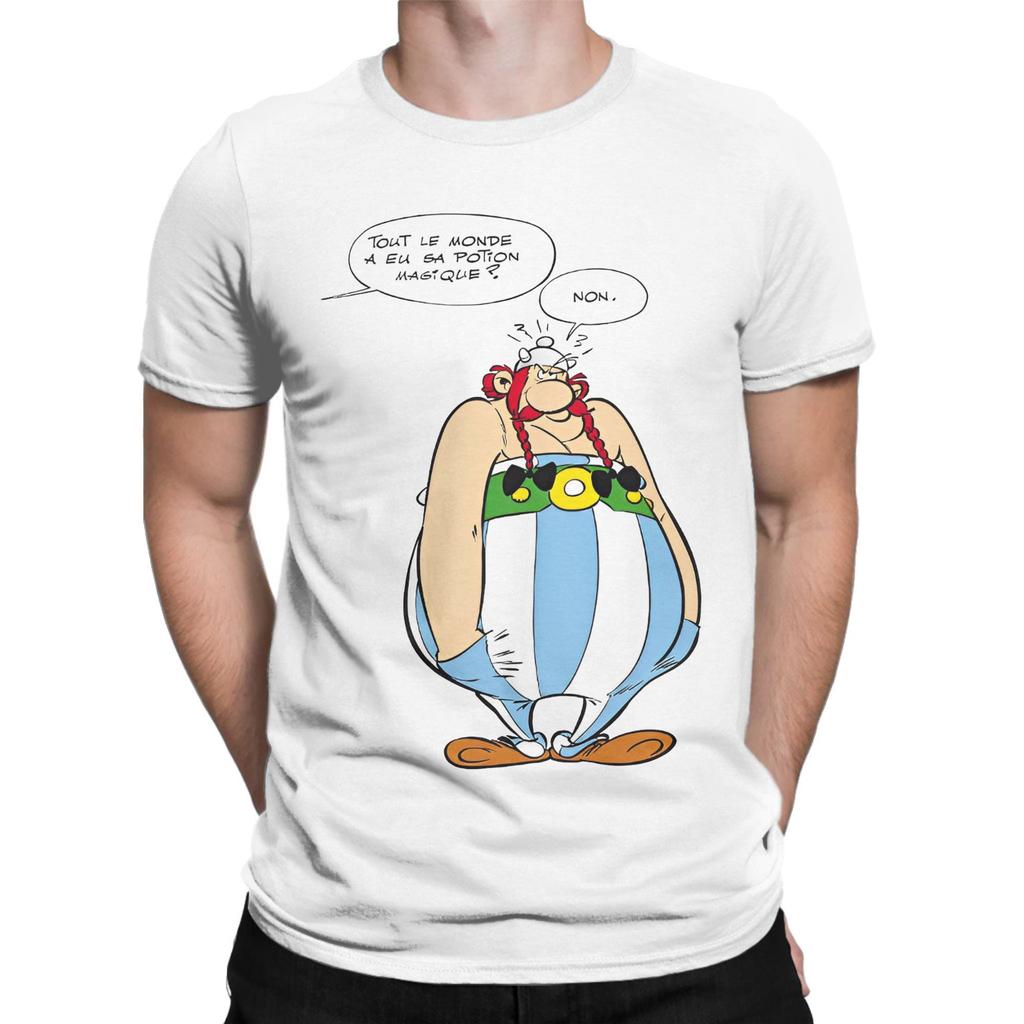 Men's Asterixes Speach Bubbles T Shirts Cartoon Obelixes 100% Cotton Tops Unique Short Sleeve Crewneck Tee Shirt Summer T-Shirt