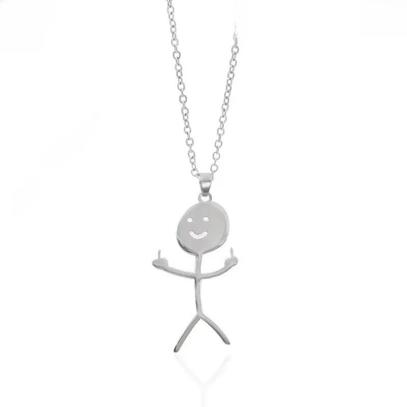 

Trendy Cartoon Stickman Stainless Steel Necklace for Couples
