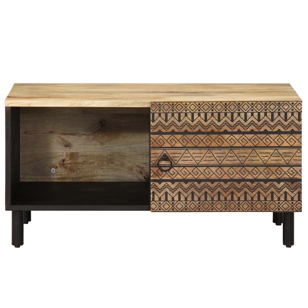 Stolik kawowy, czarny, 80x50x40 cm, lite surowe drewno mango