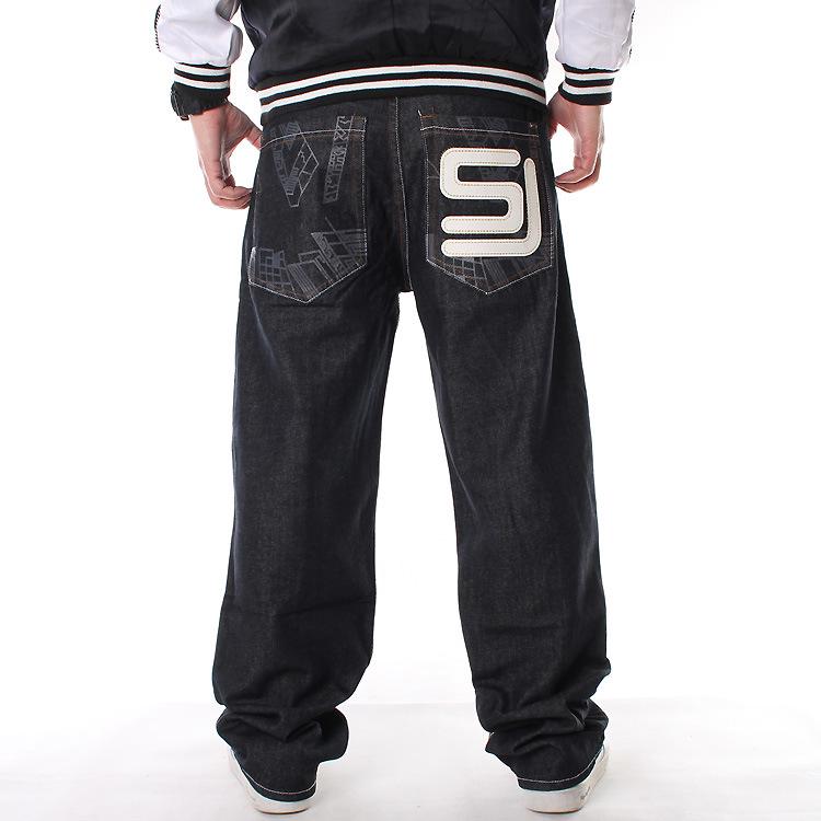 European And American Trendy Men'S Plus Fat Plus Plus Size Pants, Hip-Hop Jeans, Street Dance Printed Loose Skate Pants