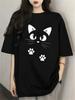 1pc Summer Black Crew Neck Fashion Print T-shirt Women's 100% Statement Loose Base Top