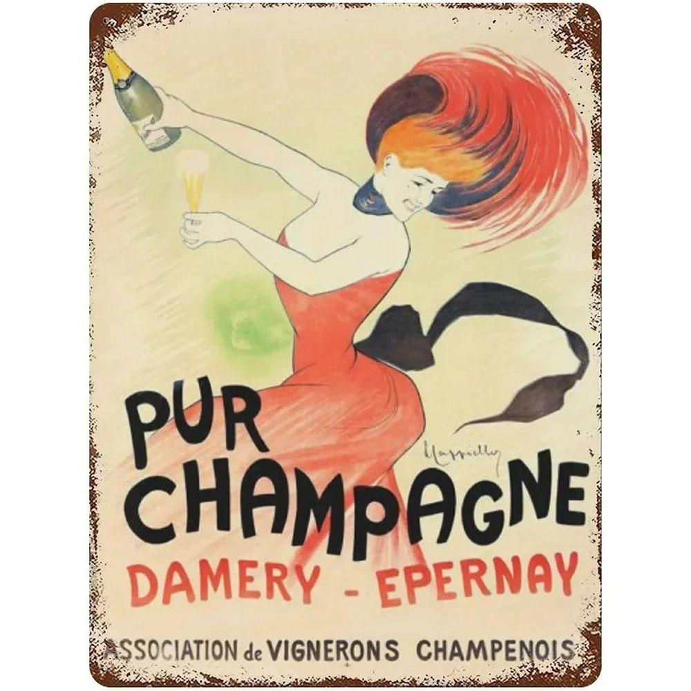 Segno in Latta Metallico Retrò Champagne Francese Decorazione Murale