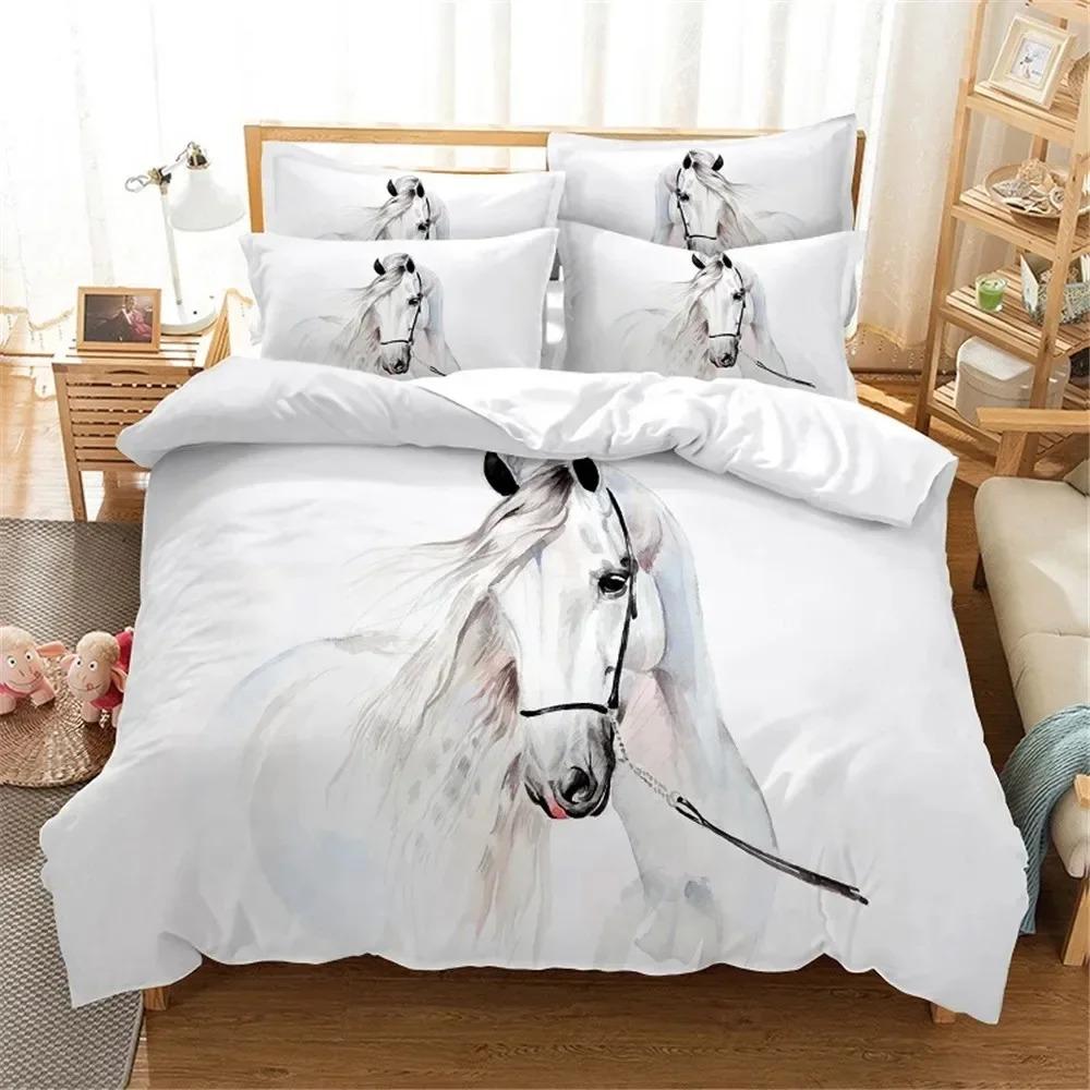 White Horse Bedding Set Boys Girls Twin Queen Size Duvet Cover Pillowcase Bed Kids Adult Fashion Home Textileextile