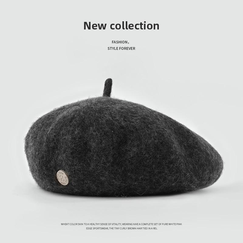 Women's Cross-Border Wool Beret: Autumn/Winter Korean-Style, British Retro Octagonal Painter Hat for Large Head Circumference