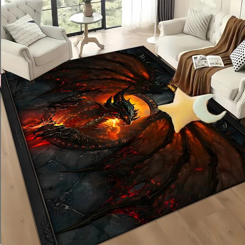 1PC Dragon's Fiery Warcraft Game Floor Mat for Living Room, Game Rooms, Office, Bedroom, Office Floor Mat Playful Design, Christmas Fan Gifts