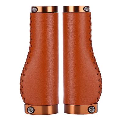 1 Pair Leather Bike Handlebar Grips Lockable Shock Absorbing Prevent Slip Retro PU Leather Bike