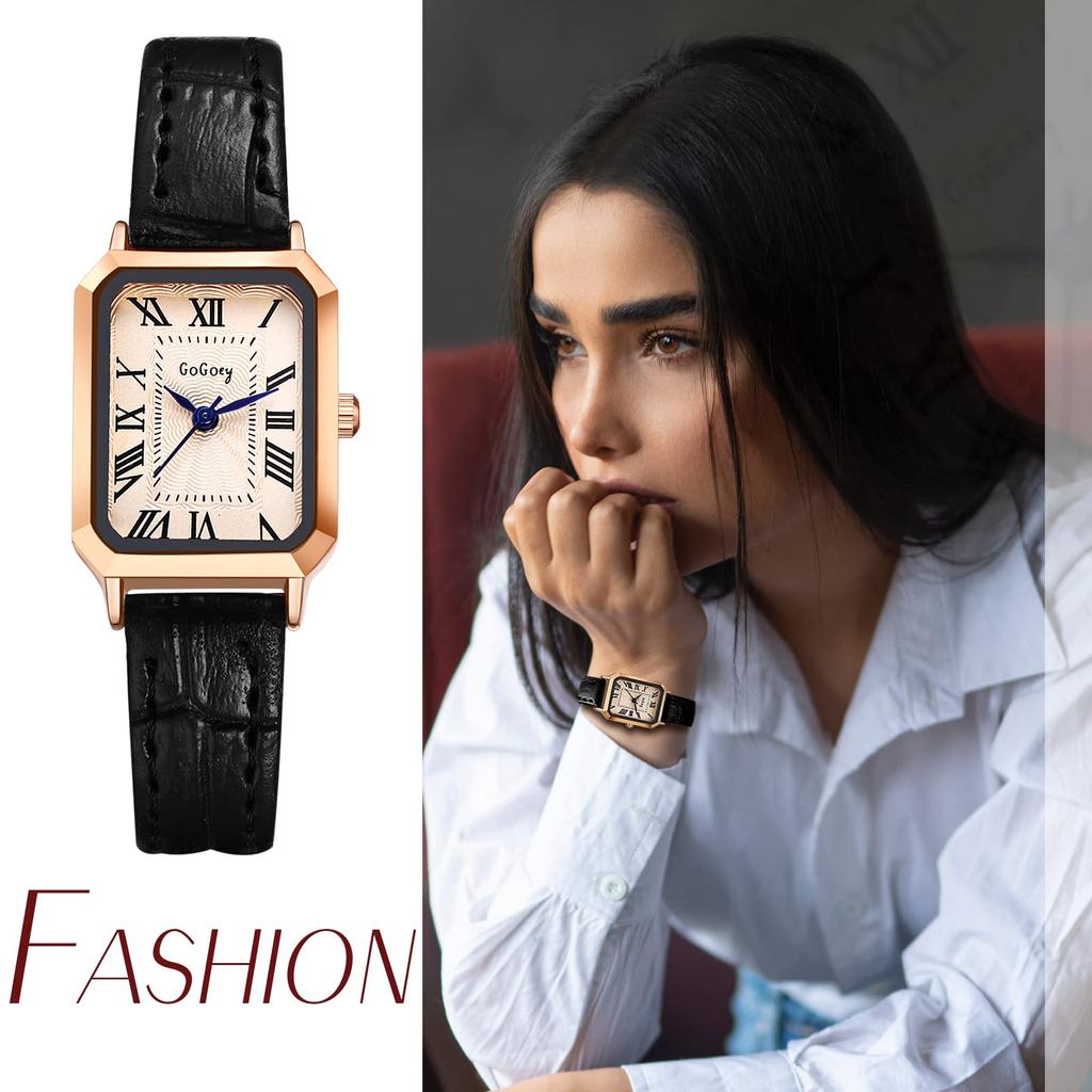 Women's Watch Antique Leather Roman Analog Display Square Dial Thin Strap Quartz Women's Watch Waterproof Black Birthday Anniversary Christmas