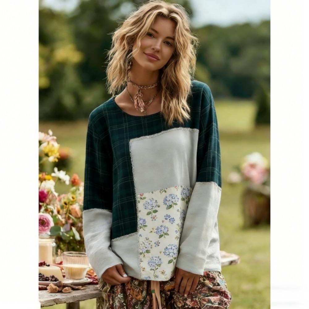 Spring Europe America Women's T-shirt Fashion Floral Print Pullover Comfortable Women Long Sleeve T-shirt Outdoor Casual Tees Top