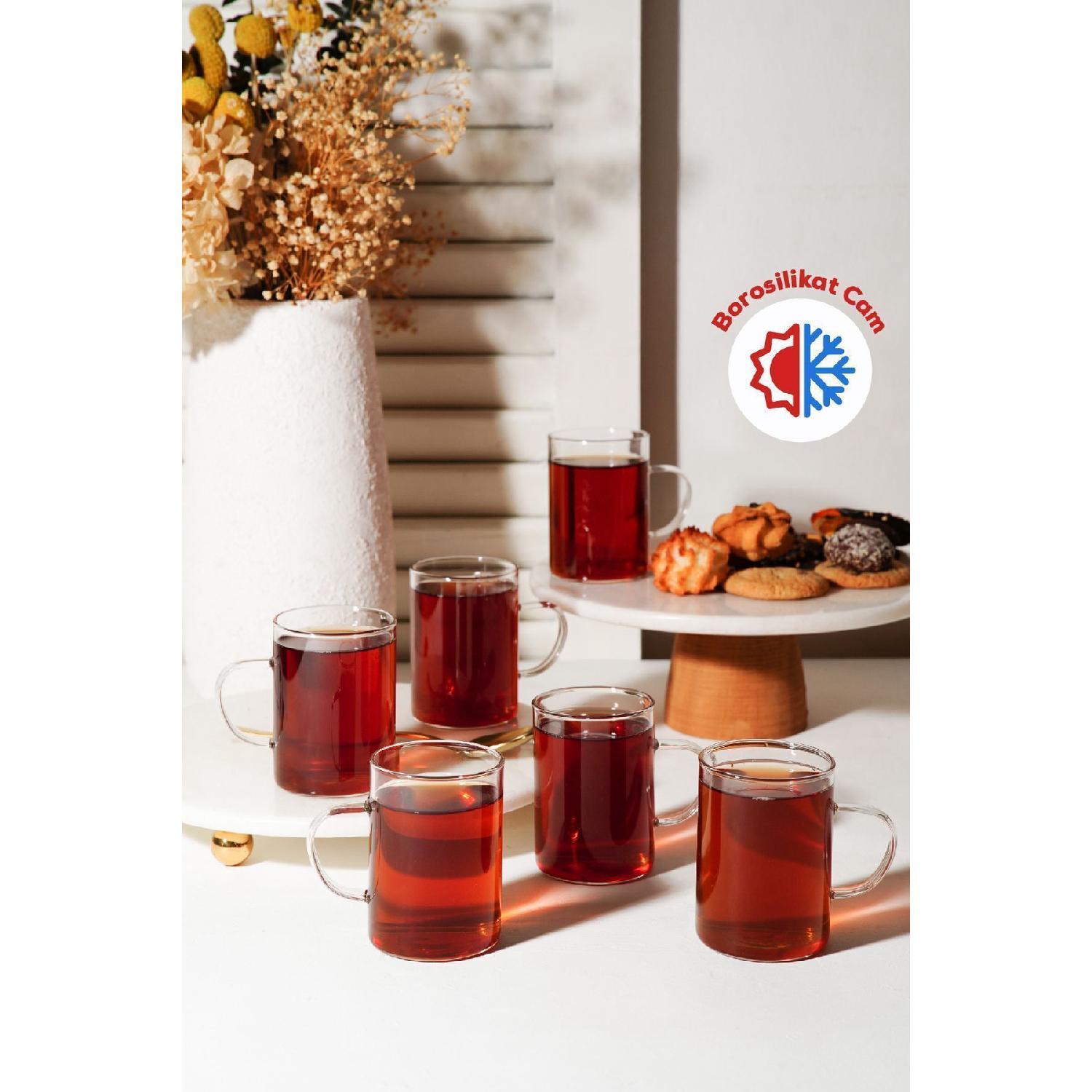 

Set Of 6 Heat Resistant Borosilicate Glass Mugs
