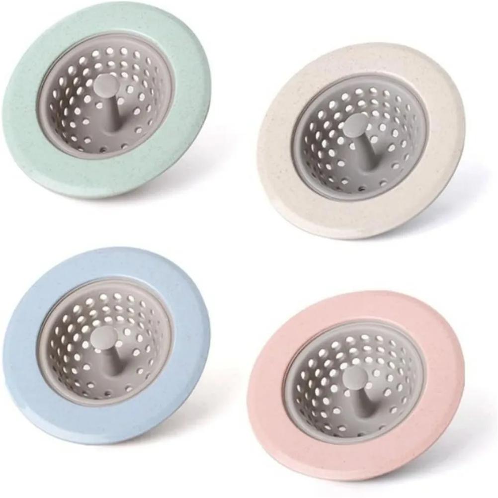 Anti-clogging Filter Silicone Wheat Straw Portable Bathroom Hair Filter Mesh Kitchen Sink Floor Durable Drain Cover Waste Plug