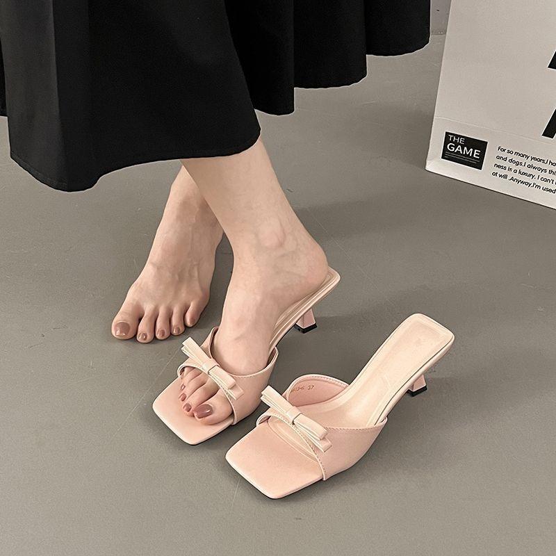 Fashion Temperament Celebrity Style Wear Women's Versatile Cool Slippers Summer New Elegant Square Head High Heels