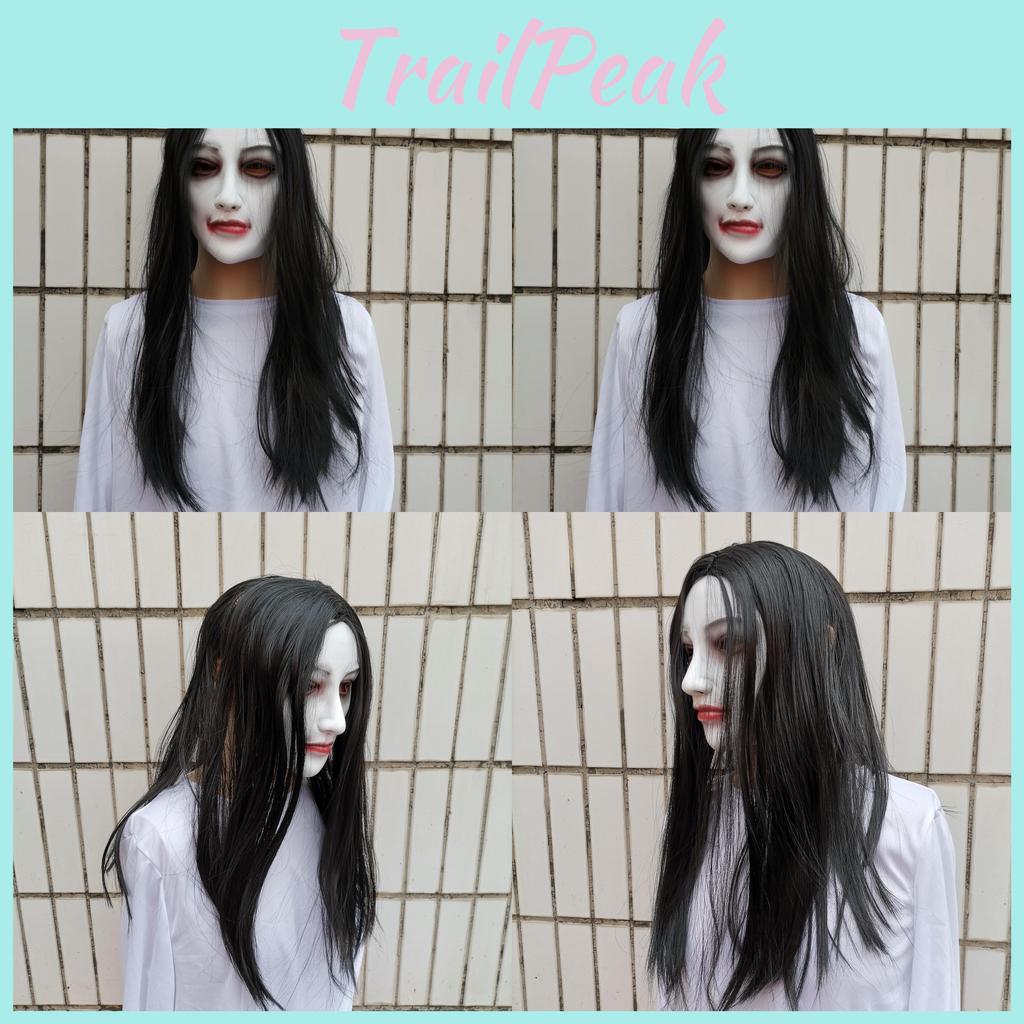 Latex Female Ghost Mask With Long Hair Design For Halloween And House Haunted