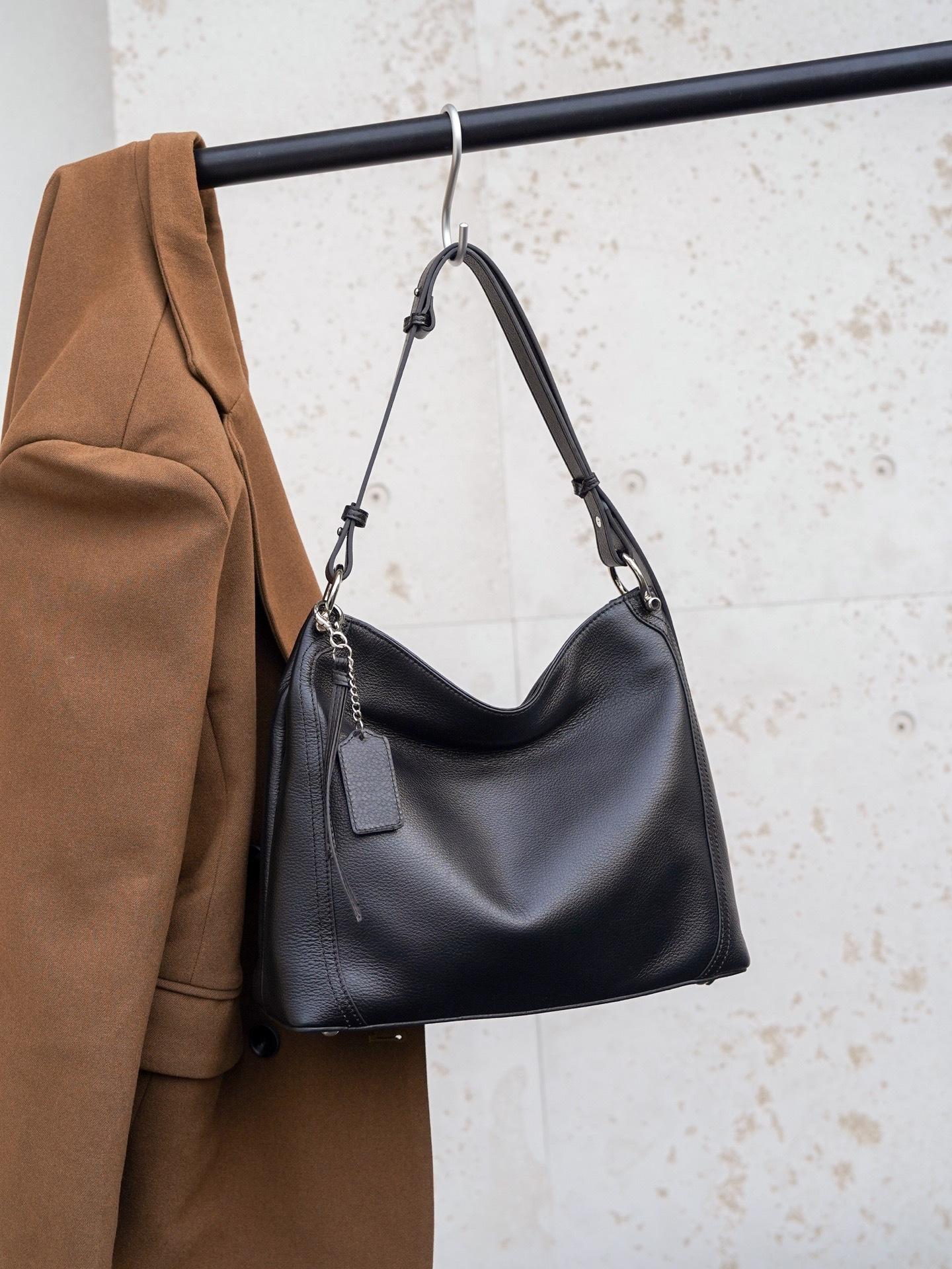 

Retro Top Layer Natural Cowhide Single Leather Bag Real Leather Womens Handbag Underarm Single Leather Organizer Bag 32x25.5x11cm чорний