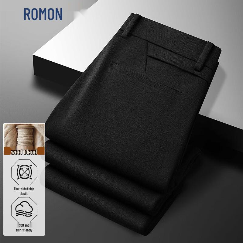 ROMON Men s Straight-Leg Wool Blend Business Casual Pants 35