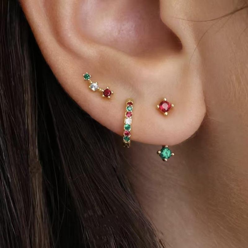 PONYKISS Tibetan Silver Colorful Zircon Round Geometric Stud Earrings for Women Fashion  Minimalist Trendy Accessories