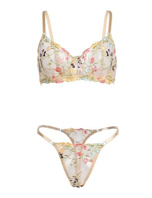 Sexy Top and Bottom Sheer Bra and Panties Sexy Floral Embroidery Large Cute Top and Bottom Transparent Bra [ohyeah] Lingerie, Set, Set, Underwear,