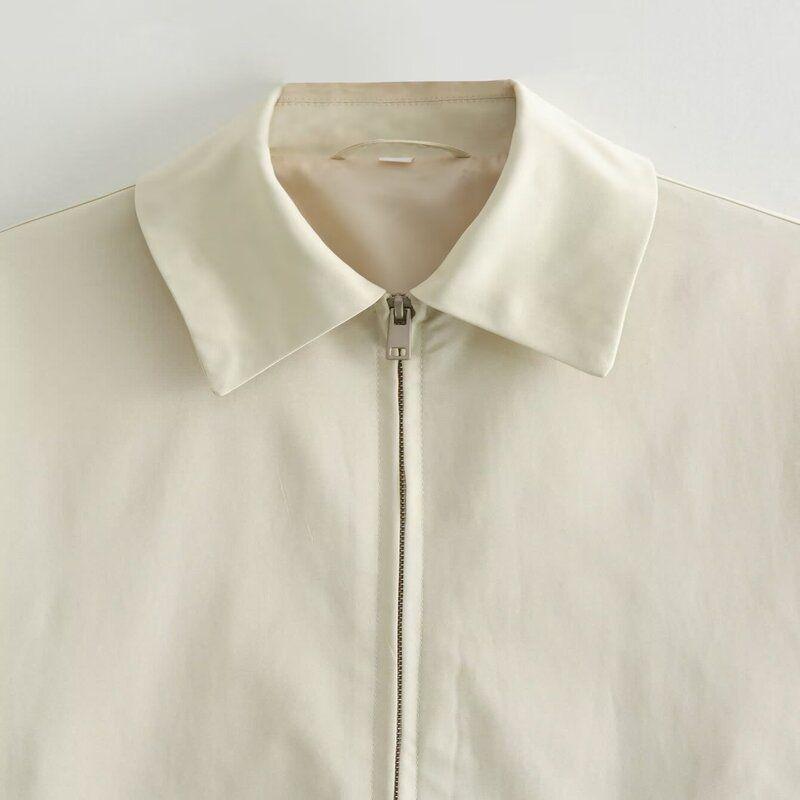 Fashion Style 2024 Spring New Arrival Women's Clothing All-Matching Lapel Drop Shoulder Long Sleeves Zipper Jacket Outwear 5320761