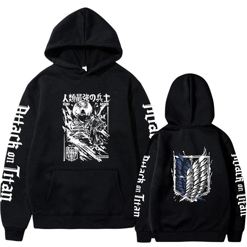

Men Women Hot Anime Plus Size Hoodies Attack on Titan Levi Print Hooded Manga Sweatshirt Harajuku Long Sleeve Pullover Clothing 3XL