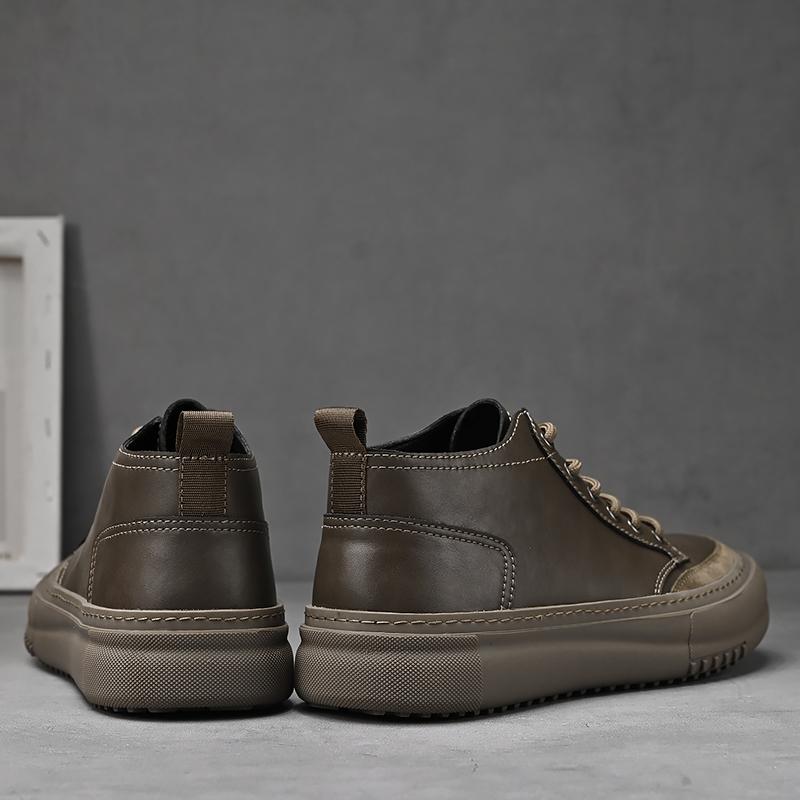 Мужская повседневная кожаная обувь с высоким берцем 44 хаки — фото 4