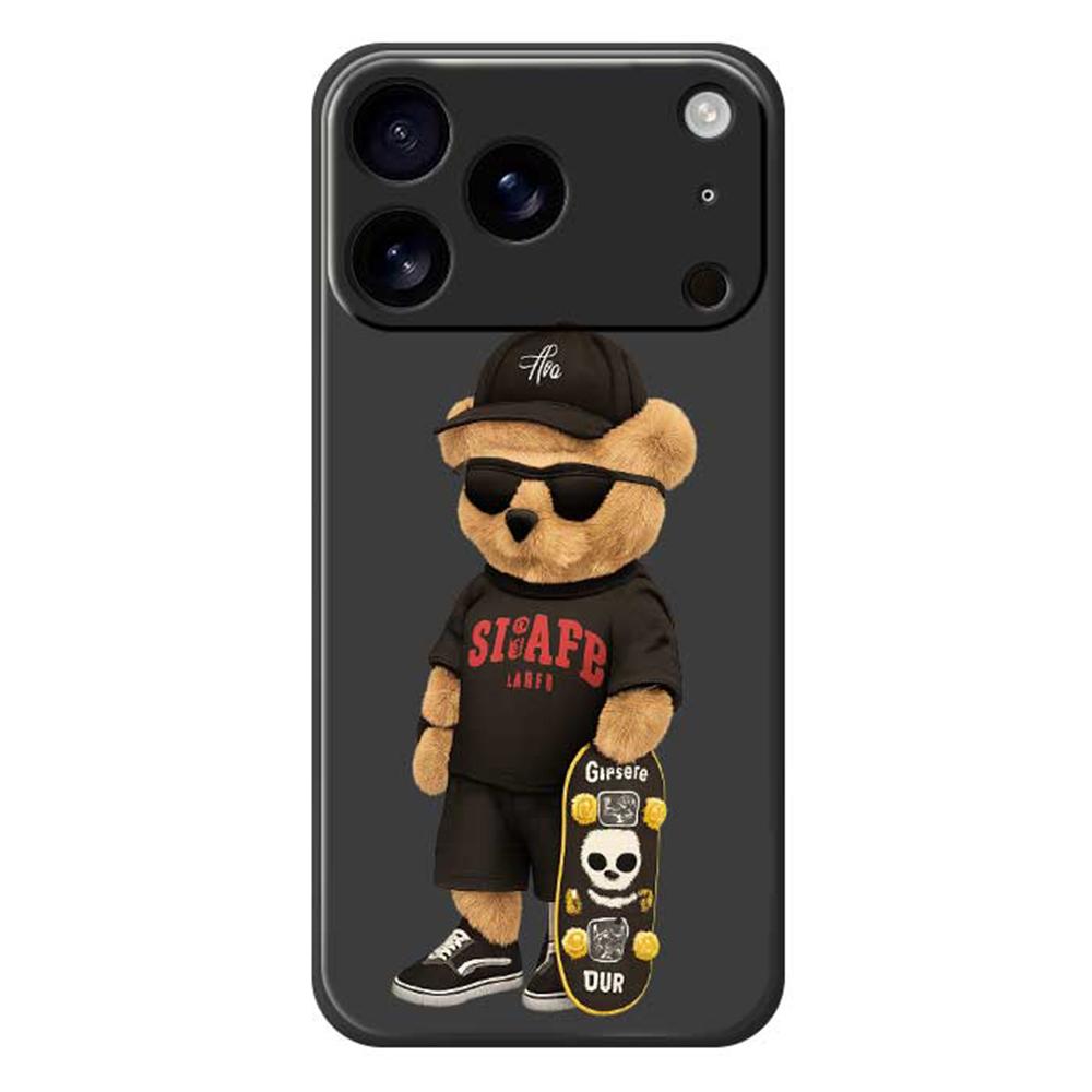 For iPhone 17 Pro Case Cool Bear Pattern Printing Straight Edge TPU Phone Back Cover