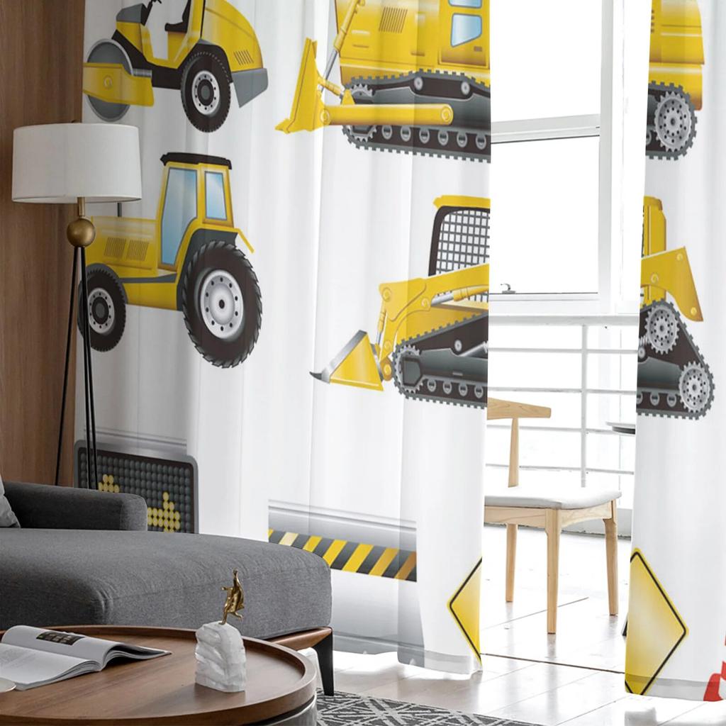 Excavator Car Vehicle Road Sign Sheer Curtain For Living Room Bedroom Kitchen Modern Tulle Window Treatment Home Decor