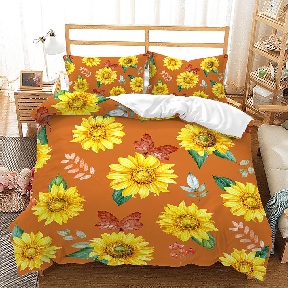 Bed Three-Piece Sunflower Flower Small Fresh 3D Digital Printing Kit Two-Piece Set