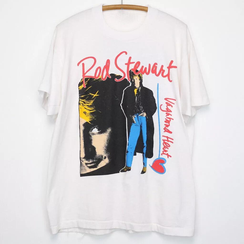 Vintage Rod Stewart Vagabond Heart Tour Cotton White S-234XL Unisex Shirt LL380