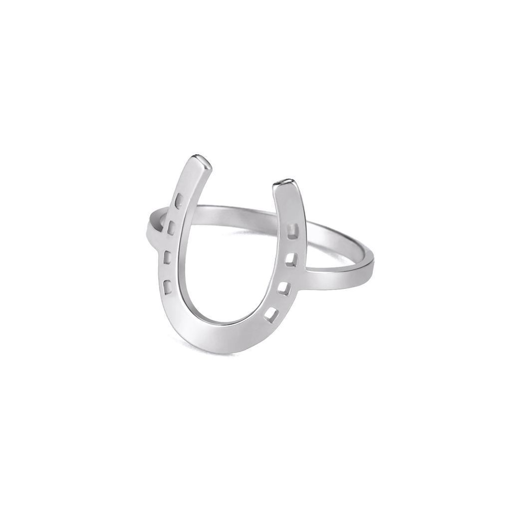 Wind Carved Titanium Steel Minimalist Horseshoe Ring Fashionable Versatile Jewelry