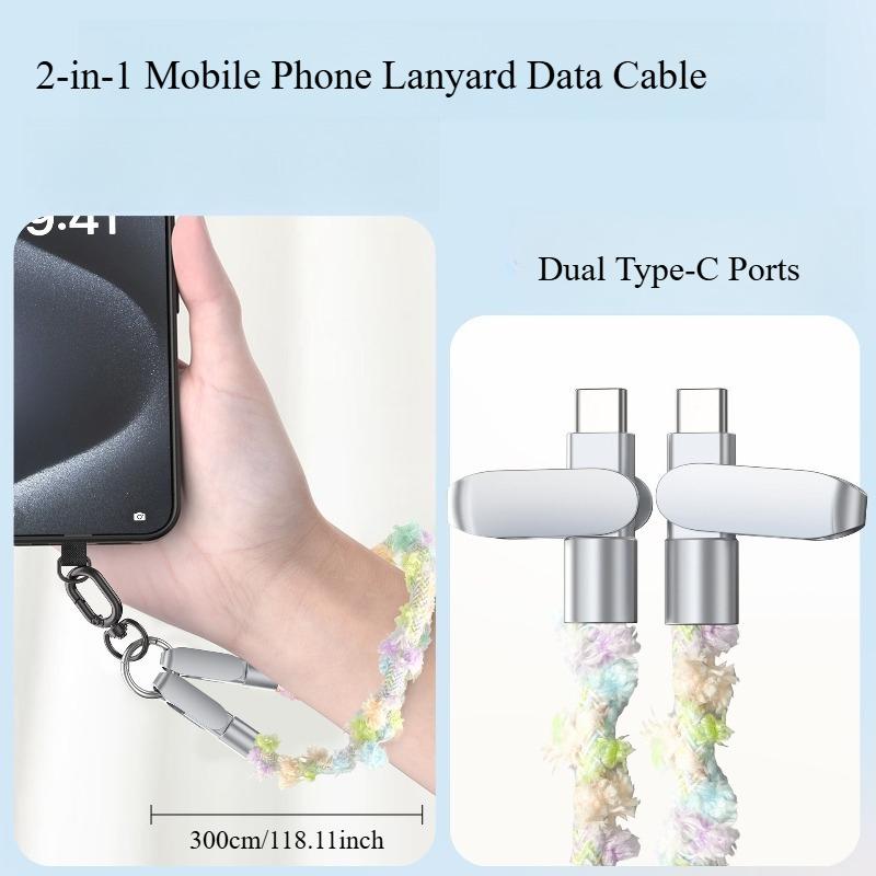 

Flower Braided Phone Lanyard Charging Cable 100W PD Fast Charge Crossbody Wrist Strap Anti Drop Hand rope 0.3m c-c pink braided lace
