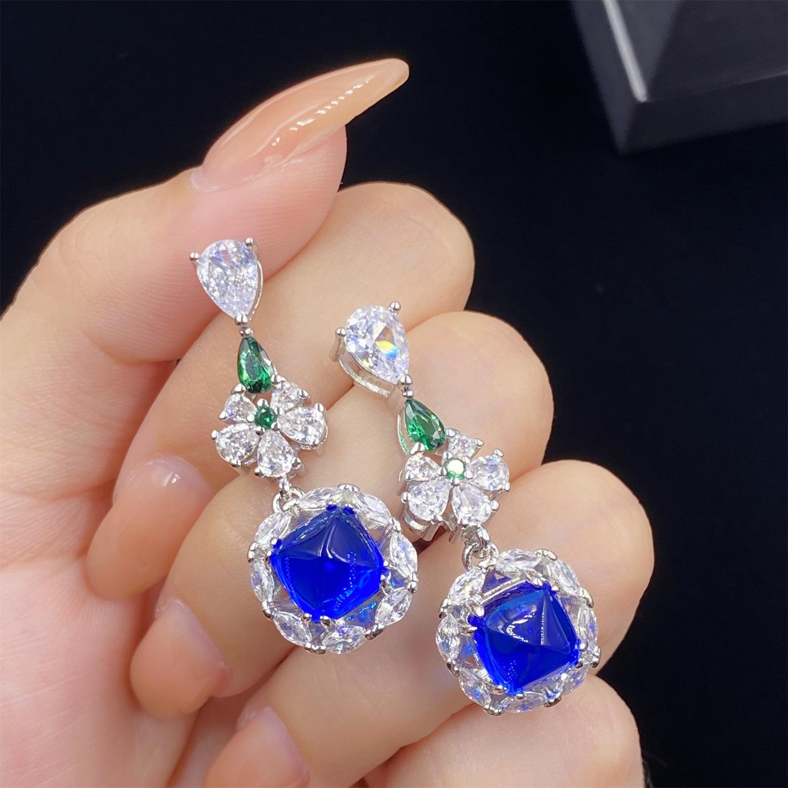 

BELLA BOX Роскошные серьги-подвески с имитацией сапфира в форме сахарной башни, подходящие для повседневной женской вечеринки, ювелирные изделия высокого класса синий