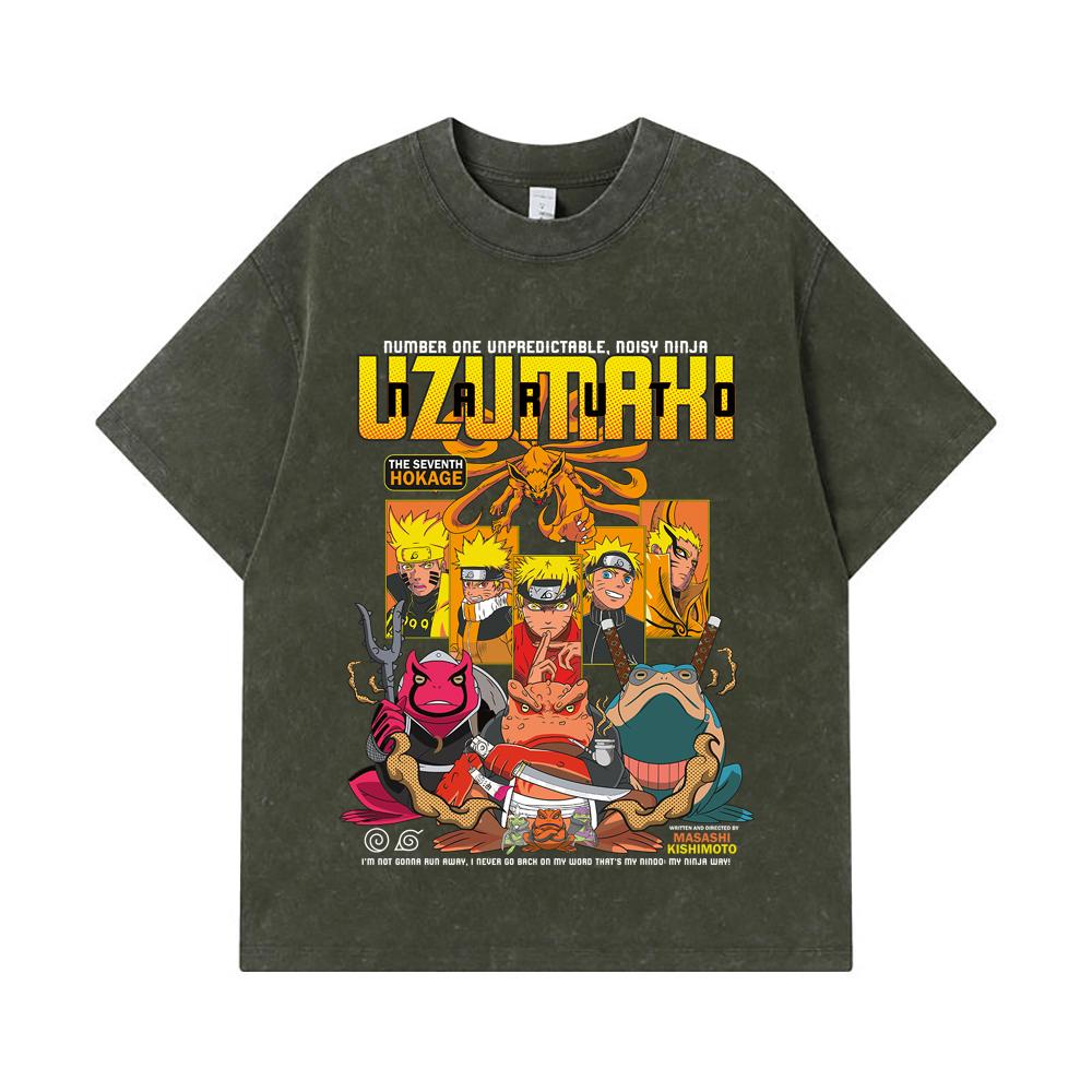 

Стиранные футболки 275 г/м² 100% Хлопок Принт Naruto V7 Унисекс Плотная хлопковая футболка S армия зеленый