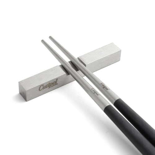 Cutipol KUBE Chopsticks and Chopstick Rest Set, Black Silver, KU39