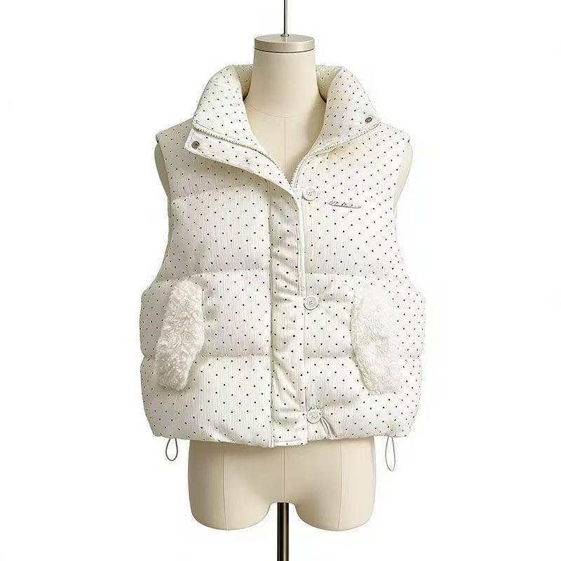 Cappotto Imbottito Caldo con Collo Alto Donna Inverno Design Coreano Dolce College Lavorato a Maglia Pois Giuntura Top Esterno