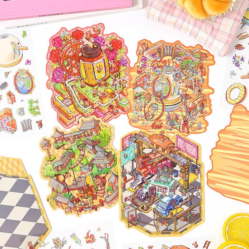3D Miniaturized scene sticker three-dimensional sticker Adhesive Diy Hand Account Stick Labels Diary Album Scrapbooking material