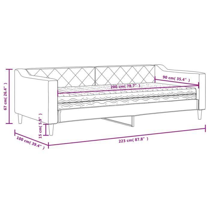 VidaXL Lit de jour avec matelas gris foncé 90x200 cm tissu 3197409