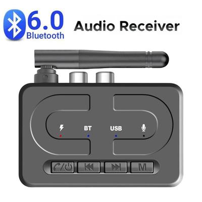 Bluetooth 6.0 Audio Receiver 3.5mm AUX RCA With Mic HIFI Stereo Wireless Adapter Support U-Disk For Car Speaker Amp