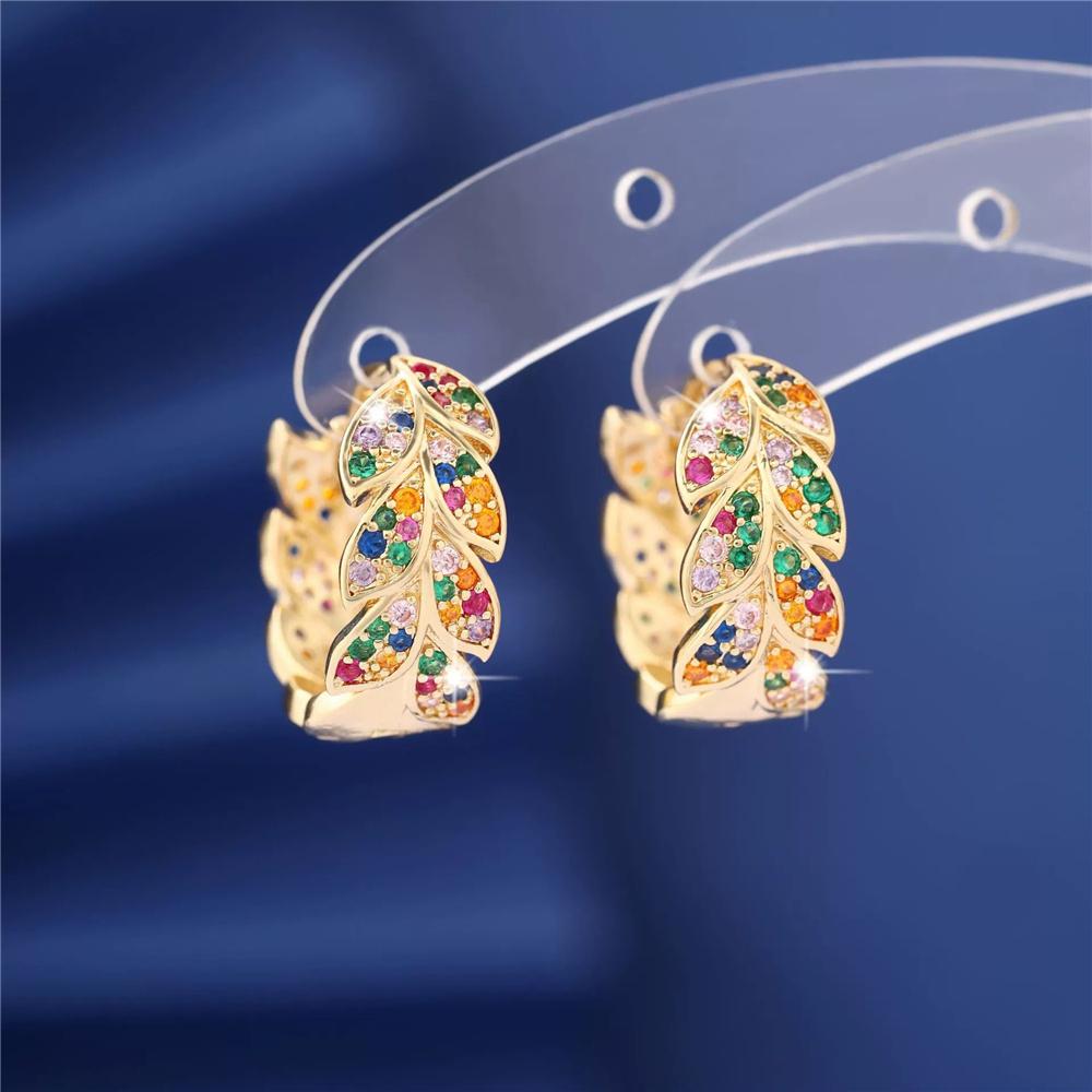 Female Rainbow Zircon Stone Hoop Earrings Vintage Fashion Gold Color Wedding  For Women