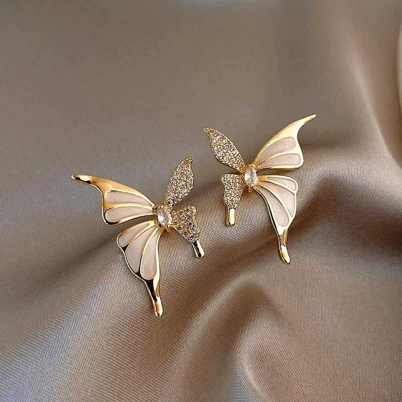 Enamel Butterfly Zircon Animal Stud Earrings for Women Girl New Trend Girl Korean Love Aesthetic Daily Life Minimalist Jewelry
