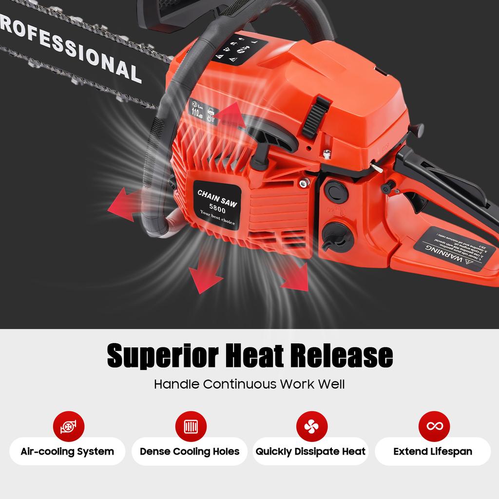 58cc Bensinmotorsag 20 Tommer Profesjonell Kraft 2,6KW Motorsag for Trekapping Tømmerhogst Gård Hage Skogbruk