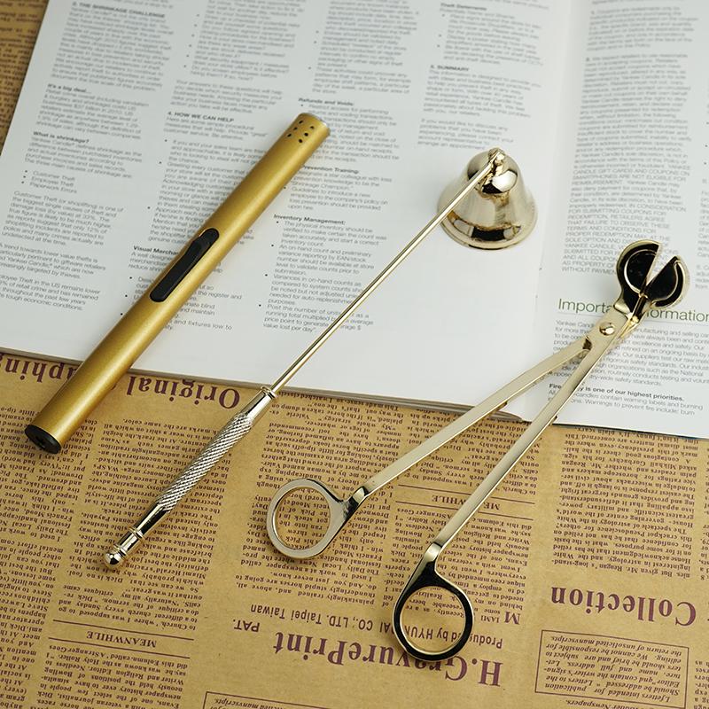 Aroma Candle Tool Kit: Wick Trimmer, Snuffer, Extinguishing Hook, and Tray.