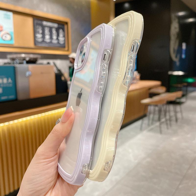Husă drăguță, transparentă, cu val ondulat, pentru Iphone 13 11 12 14 Plus Pro Max Xs Xr X, rezistentă la șocuri, transparentă, moale, estetică Coque