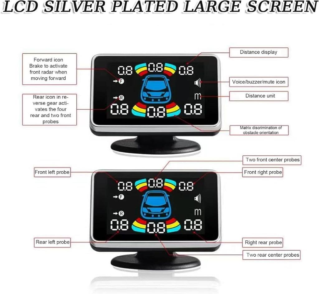 Car Parking Sensor Reverse Radar System Front; Rear Support Sound Alert/Buzzer/Mute with 8 Parking