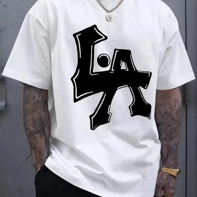 Camiseta de Hombre de Verano de Algodón de Alta Calidad con Estampado de Los Ángeles de Manga Corta Transpirable Cómoda Marca de Lujo Camiseta Oversize
