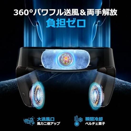 Neck cooler instant cooling 2026 model foldable neck-mounted fan 5200mAh large capacity portable silent lightweight heatstroke prevention (black)