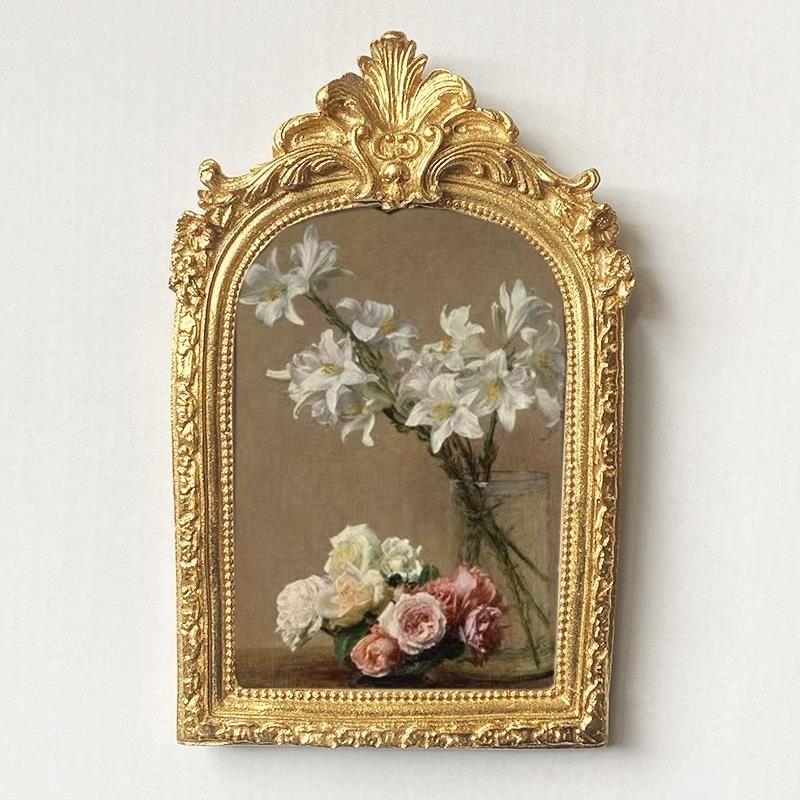 6-inch Vintage Gold Carved Photo Frame Painting Resin Wall Mural Crafts Home Room Desktop Decor Cafe Hotel Wall Accessories Art