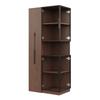 Display Cabinet 70×38×160 Cm with Pull-out Shelf – Double-glass Floor Display Case LED, MDF Cabinet Walnut, for Living Room, Dining Room, Kitchen