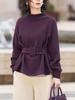 Pull pour femme réversible en peluche à col haut et manches longues, style coréen, avec ceinture