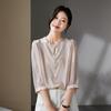 SOFSIL 2026 Summer French Silk Blend Embroidered Ruffle Blouse