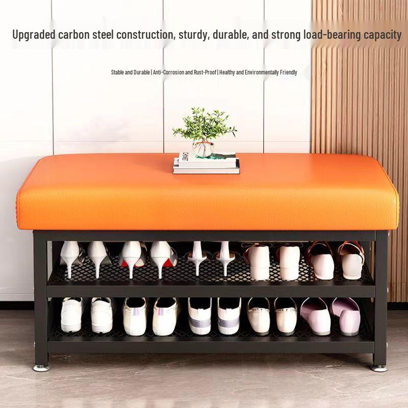 Wrought Iron Shoe Rack with Seating for Entryway